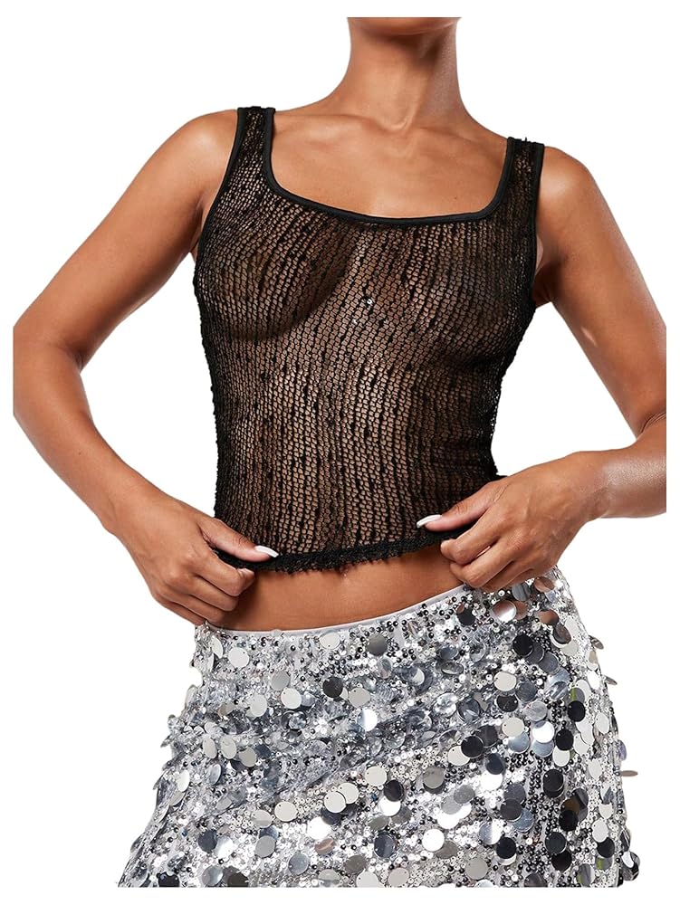 SweatyRocks Women's See Through Sheer Tank Top Sleeveless